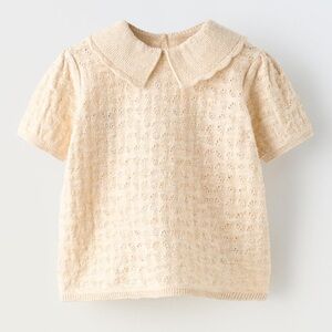 Zara Baby Beige Collar Knit Blouse 6-9 months